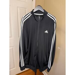 Adidas Black 3-Stripe Track Jacket Full Zip Athletic Size 2XL